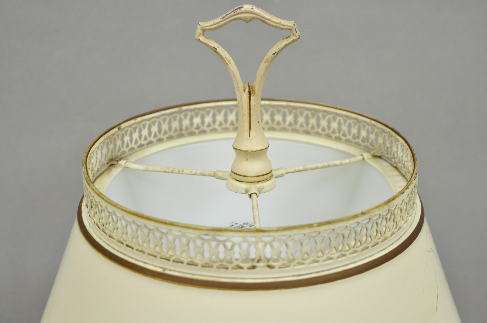 Vintage French Country Style Small White Tole Metal Boudoir Table Lamp w/ Shade