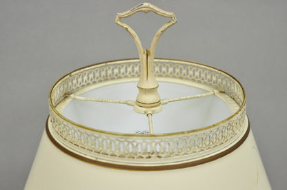 Vintage French Country Style Small White Tole Metal Boudoir Table Lamp w/ Shade