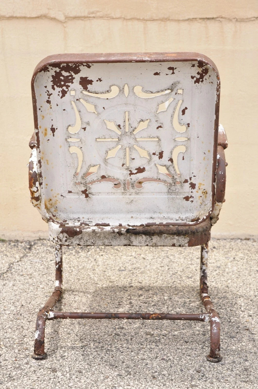 Antique Art Deco Brown Distress Painted Bouncer Patio Porch Lounge Chair