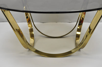 Tri-Mark Mid Century Modern Brass Plated Steel Smoked Glass Arch Coffee Table
