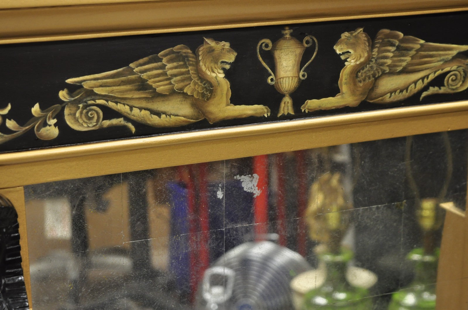 Vintage English Regency Egyptian Revival Style Sphinx Gold Wall Mirrors - a Pair