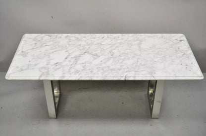 Modern Italian Marble Chrome Double Pedestal Base Rectangular Coffee Table