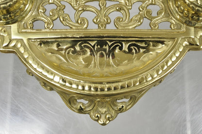 Vintage Renaissance Victorian Style Brass Lion Head Double Pen Desk Inkwell