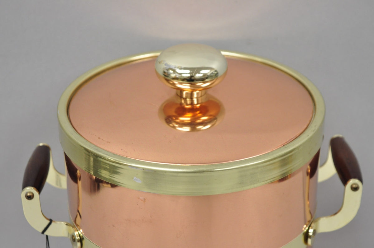 Vintage Kraftware NYC Mid Century Modern Copper And Brass Covered Bar Ice Bucket