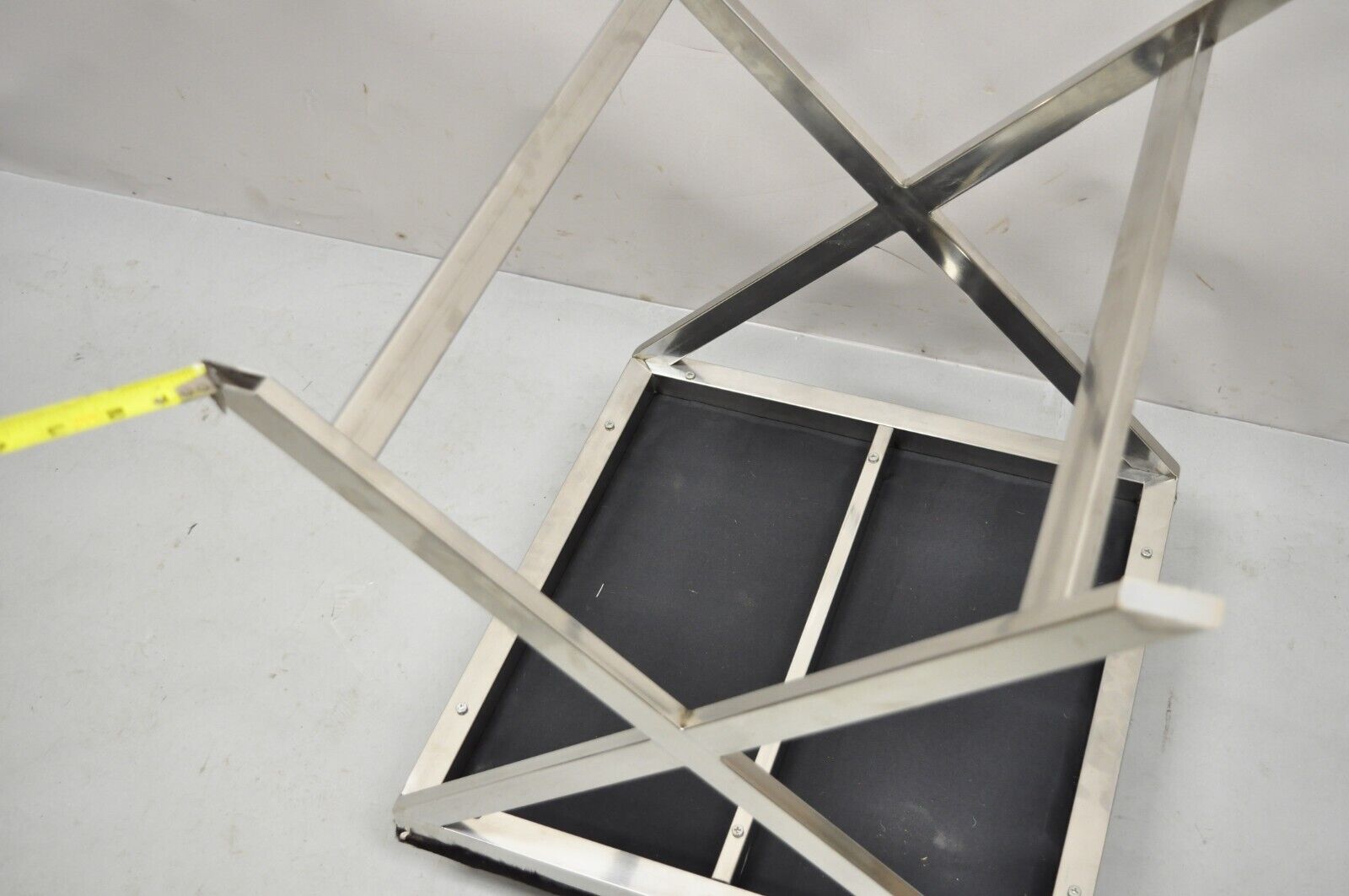 Modern Chrome Frame X-Frame Metal Stool with Cowhide Upholstery