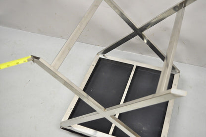 Modern Chrome Frame X-Frame Metal Stool with Cowhide Upholstery