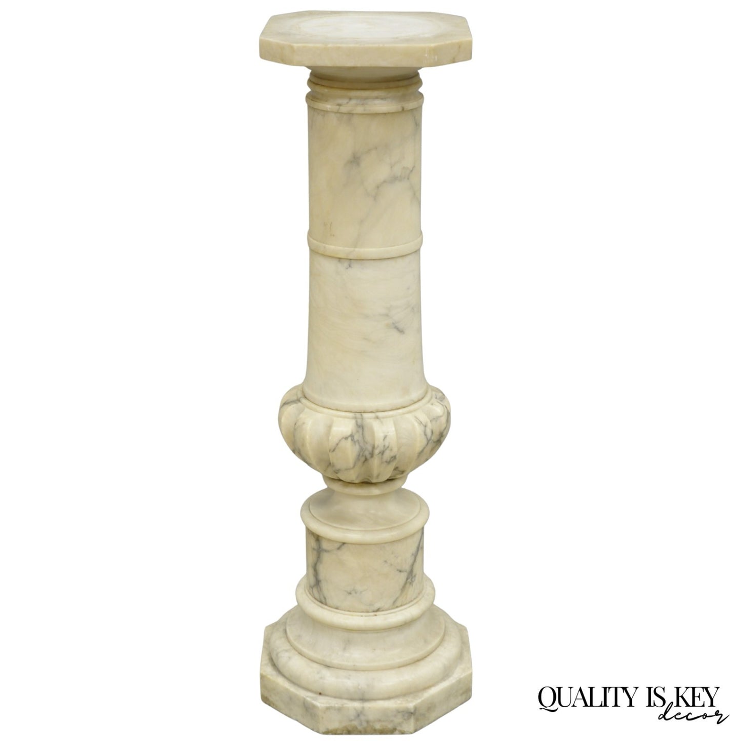 Antique Italian Classical Carved Marble Column Empire Pedestal Bust Stand