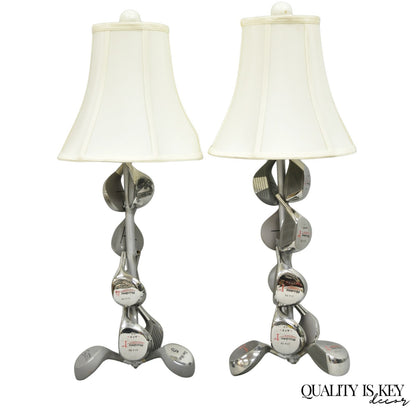 Decorative Modern Real Golf Club Mancave Game Room Table Lamps - a Pair