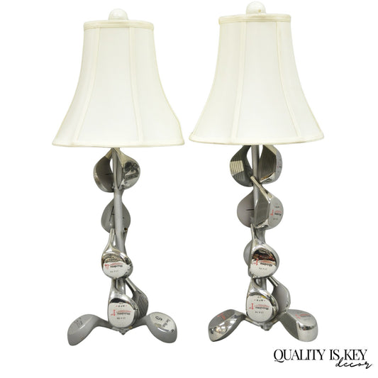Decorative Modern Real Golf Club Mancave Game Room Table Lamps - a Pair