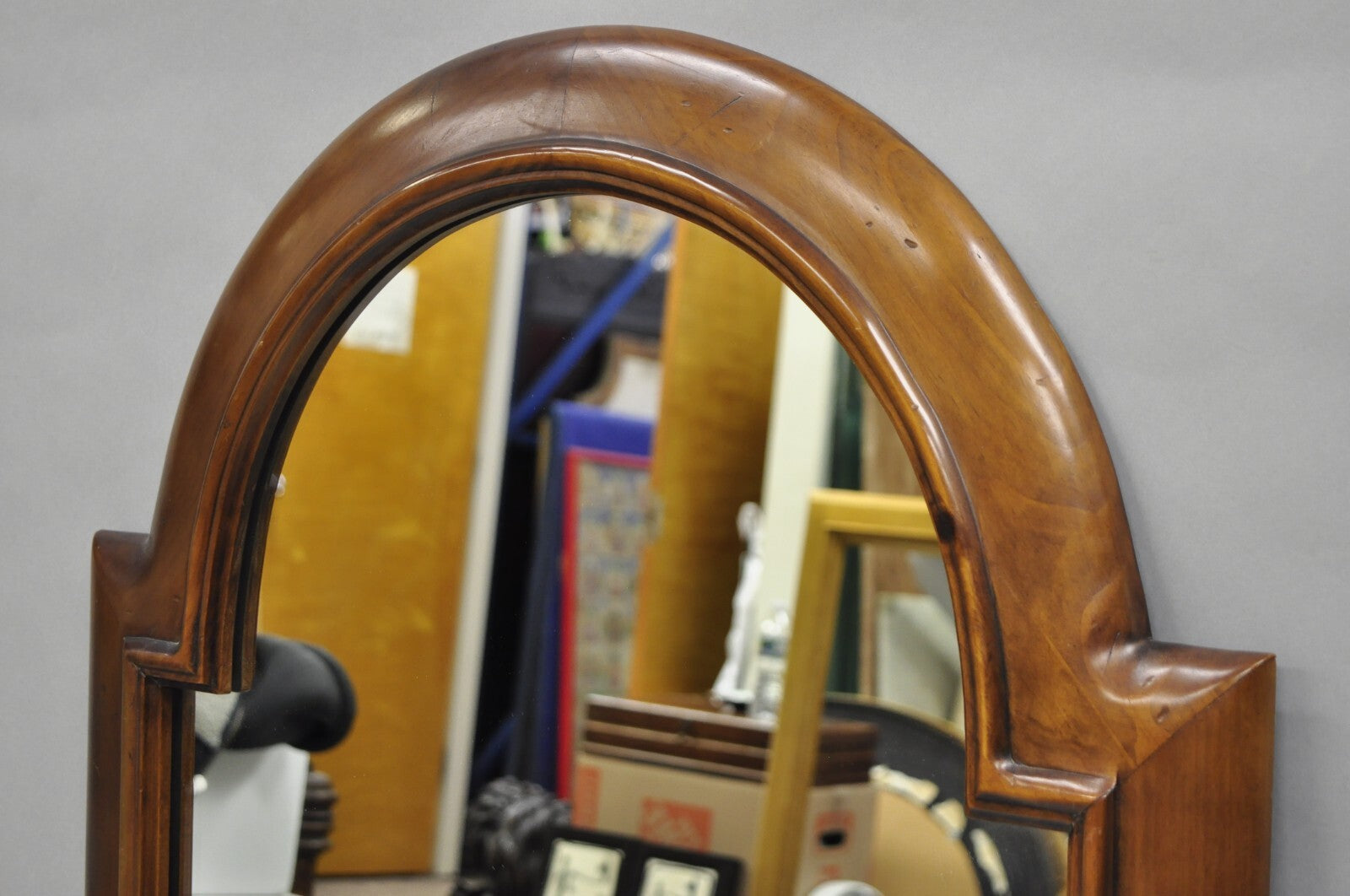 Vintage French Country Style Solid Pine Wood Sculpted Arch Wall Mirror