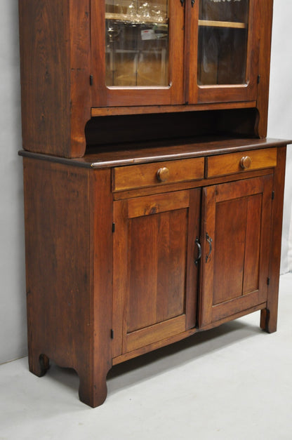 Antique Primitive Country Farmhouse Pine & Cherry Hutch Cupboard China Cabinet