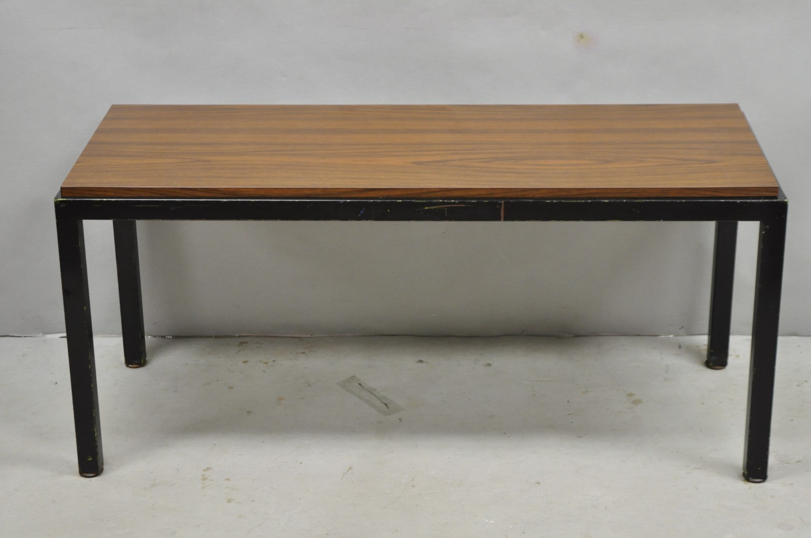 Vintage Mid Century Modern Steel Metal & Faux Rosewood Laminate Coffee Table