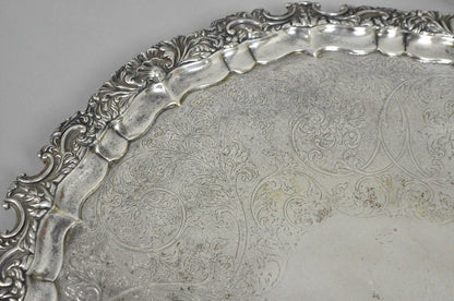 Antique English Victorian 22" Round Silver Plated Serving Platter Salver Tray