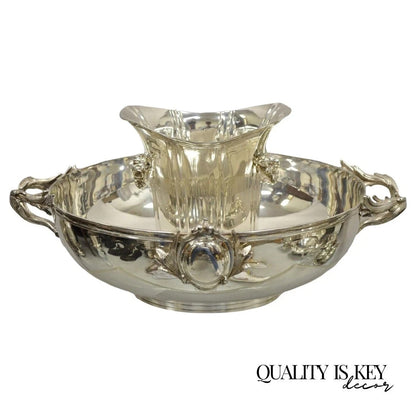 English Victorian Royal Castle Silver Plated Ice Bowl & Champagne Chiller Bucket