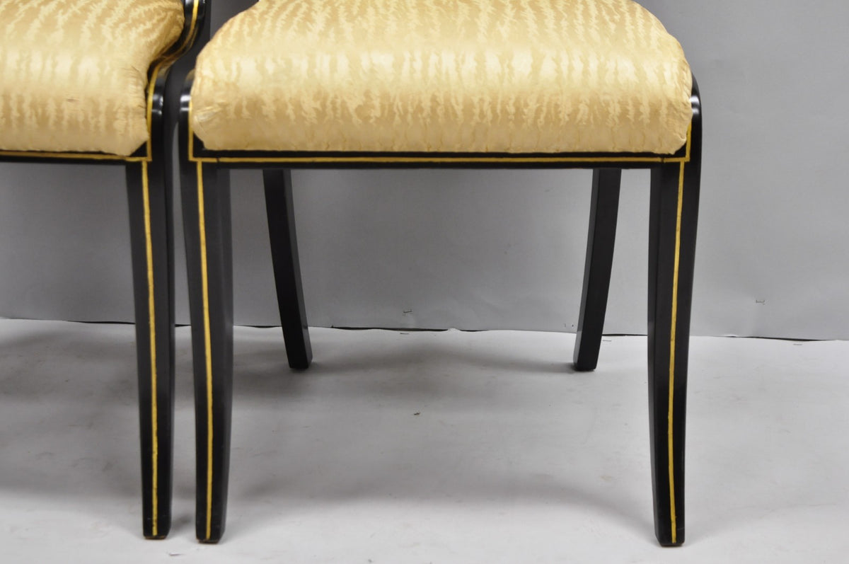 Vintage Regency Style Black Lacquer Klismos Saber Leg Dining Side Chairs - Pair