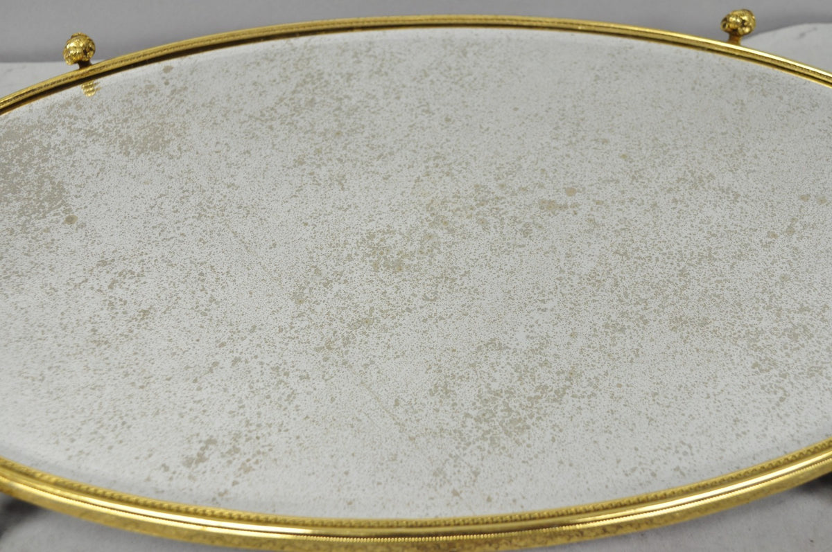 Vintage Hollywood Regency Gold Maiden Bust Oval Beveled Glass Mirror Vanity Tray