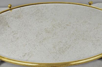 Vintage Hollywood Regency Gold Maiden Bust Oval Beveled Glass Mirror Vanity Tray