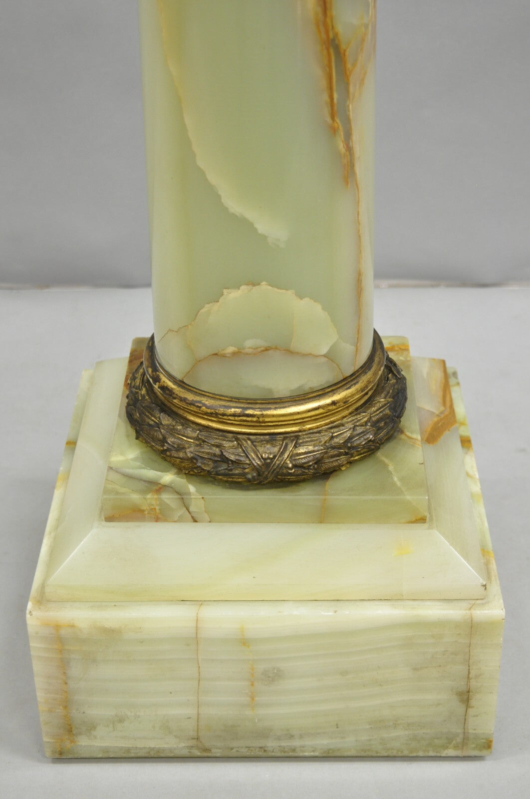 Antique French Empire Bronze Classical Corinthian Column Green Onyx 30" Pedestal