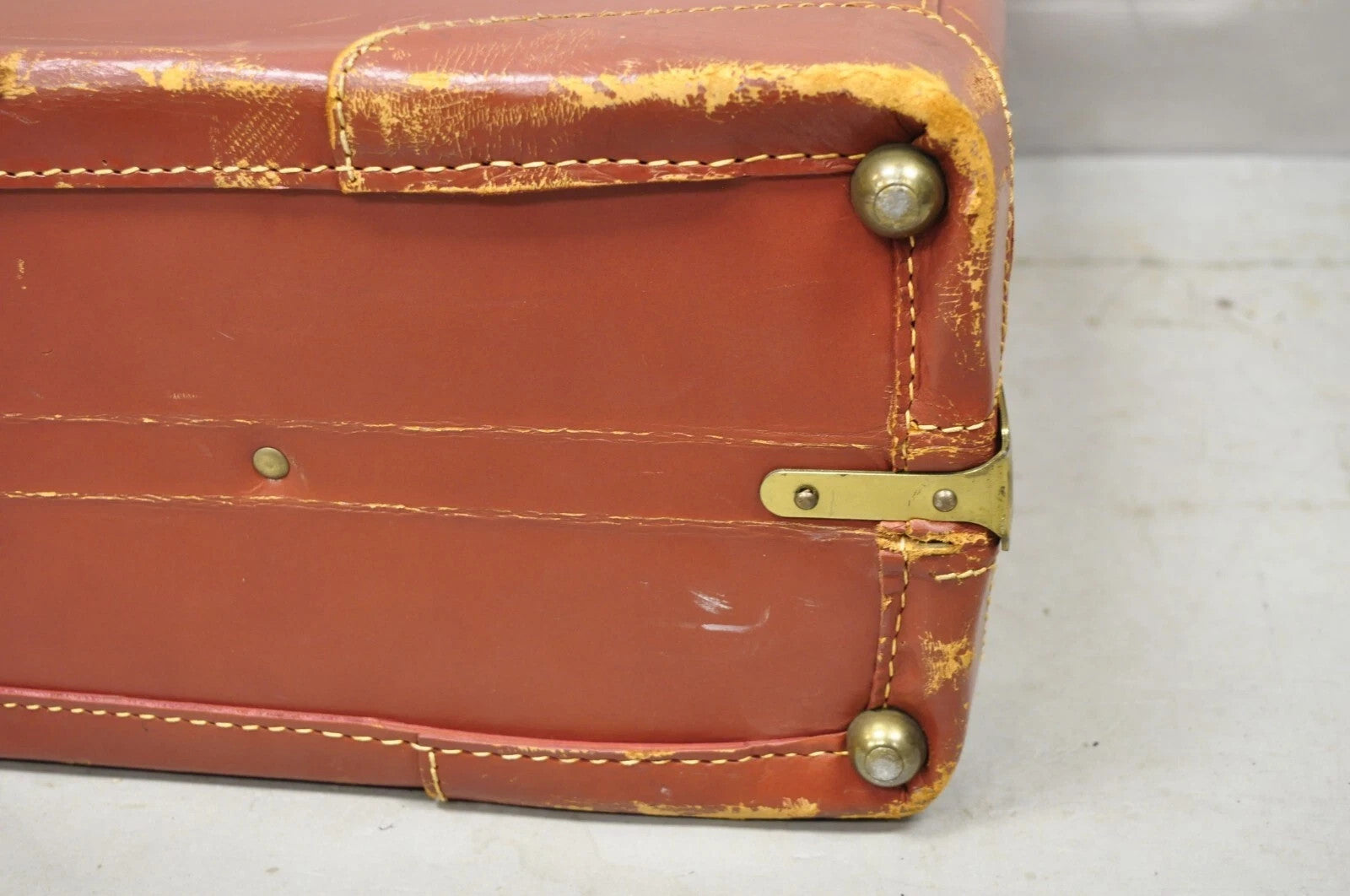 Vintage Mid Century Modern Brown Cowhide Leather 24" Suitcase Travel Luggage