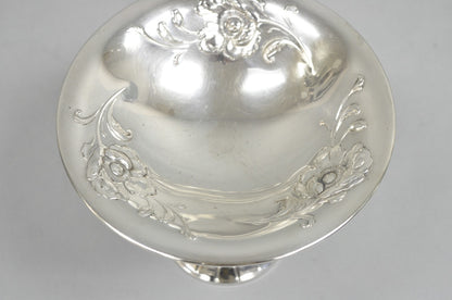 Antique Victorian Floral Repousse WMA Rogers Silver Plated Footed Compote Dish
