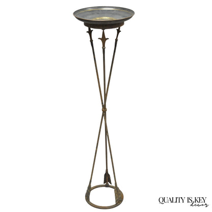 Antique Italian Neoclassical Wrought Iron Arrow Pedestal Tazza Plant Stand
