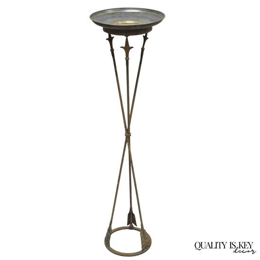 Antique Italian Neoclassical Wrought Iron Arrow Pedestal Tazza Plant Stand