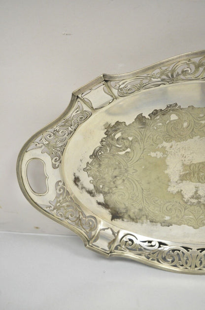 Antique D & H England 24" Silver Silver Plated Pierced Scalloped Platter Tray