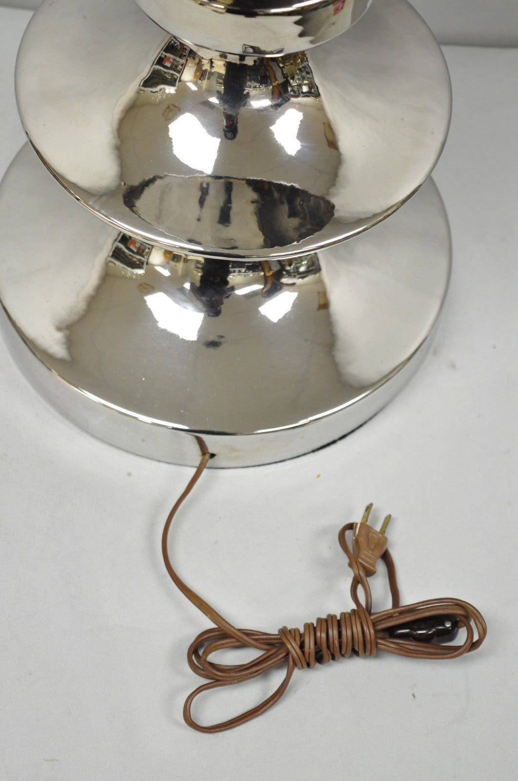 Vintage Italian Mid Century Modern Tall Sculptural Silver Ceramic Table Lamp