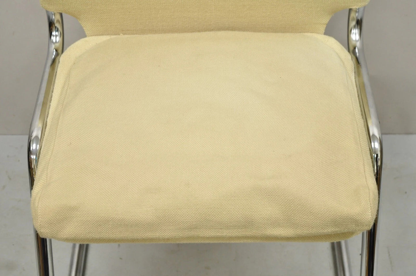 Mid Century Modern Milo Baughman Style Tubular Chrome Cantilever Side Chair