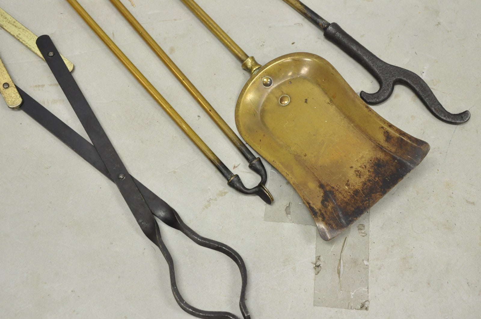 Antique English Federal Brass Urn Finial Fireplace Tool Set with Stand