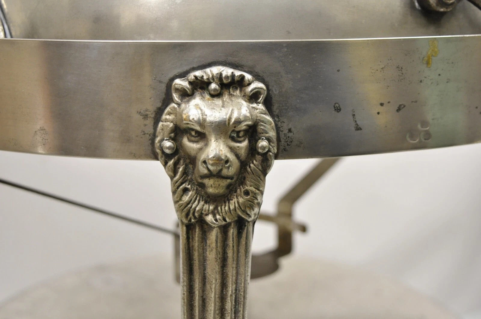 Vintage Regency Silver Plated Steel Round Catering Serving Chafing Dish w/ Lions