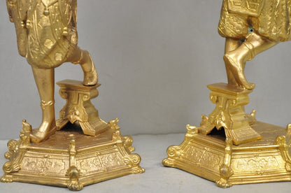 Antique Orientalist Gold Gilt Bronze Figural Male and Female Candlesticks - Pair