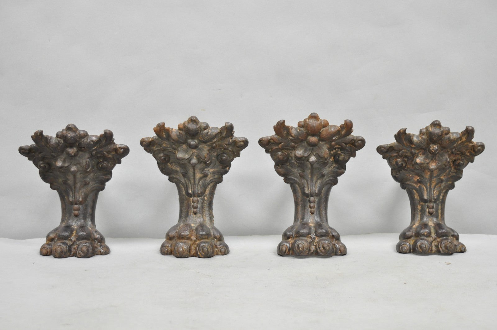 Victorian Style Cast Iron Bathtub Lion Claw Foot Paw Feet Floral Design 4 Pc Set