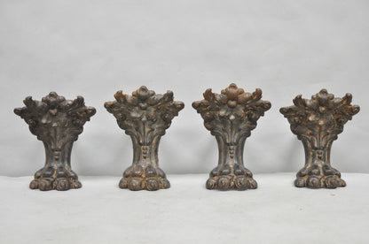 Victorian Style Cast Iron Bathtub Lion Claw Foot Paw Feet Floral Design 4 Pc Set