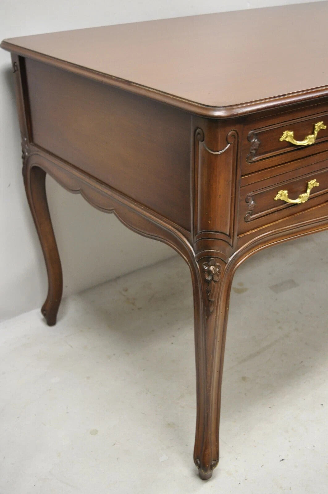 Vintage French Country Provincial Louis XV Style Walnut Office Writing Desk