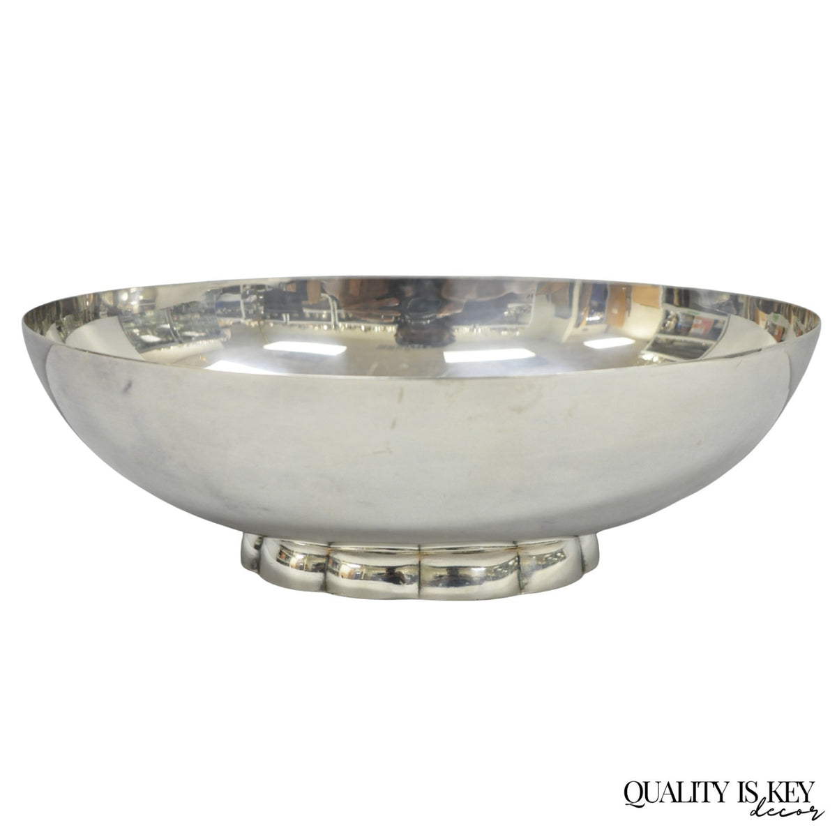 Vintage Poole 811 Modern Silver Plated Scalloped Footed Oval Serving Fruit Bowl