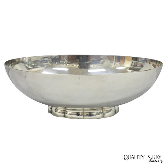 Vintage Poole 811 Modern Silver Plated Scalloped Footed Oval Serving Fruit Bowl