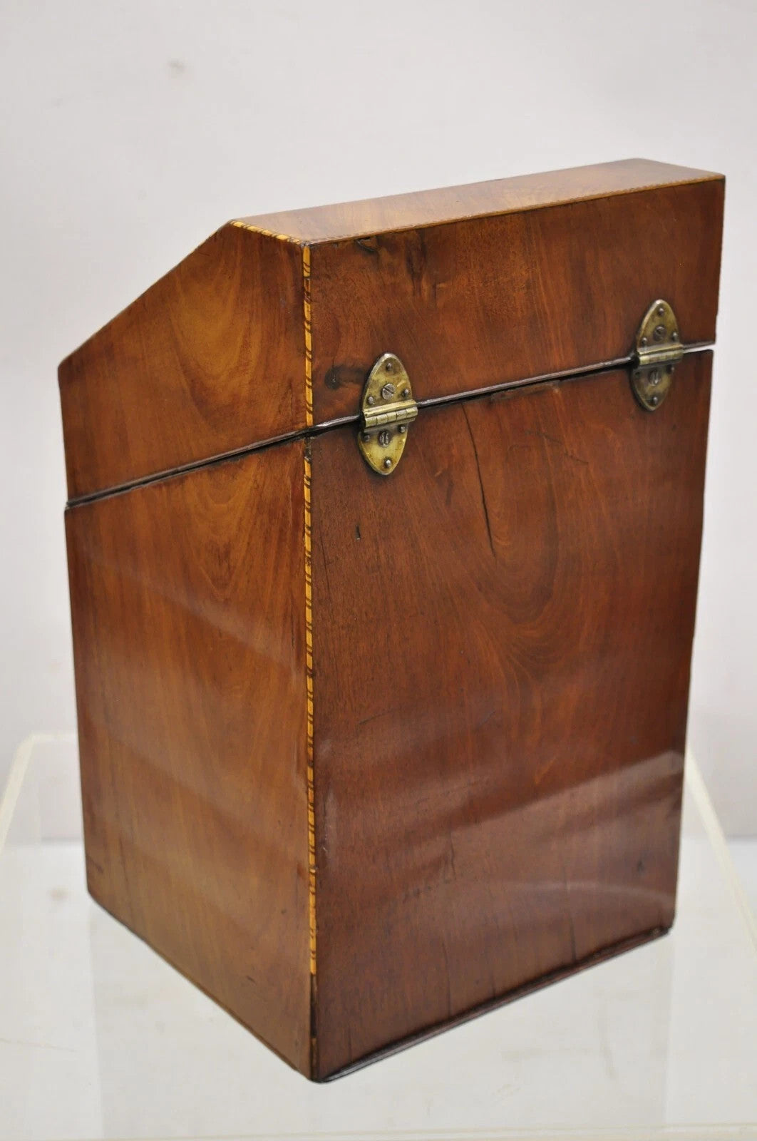 Antique George III Georgian Mahogany & Satinwood Inlay Buffet Knife Box