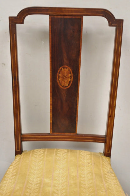 Antique Edwardian Mahogany Side Chair with Pencil and Pinwheel Inlay