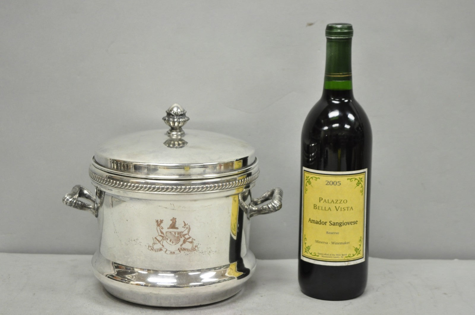 Vintage FB Rogers English Regency Silver Plated Coat of Arms Covered Ice Bucket