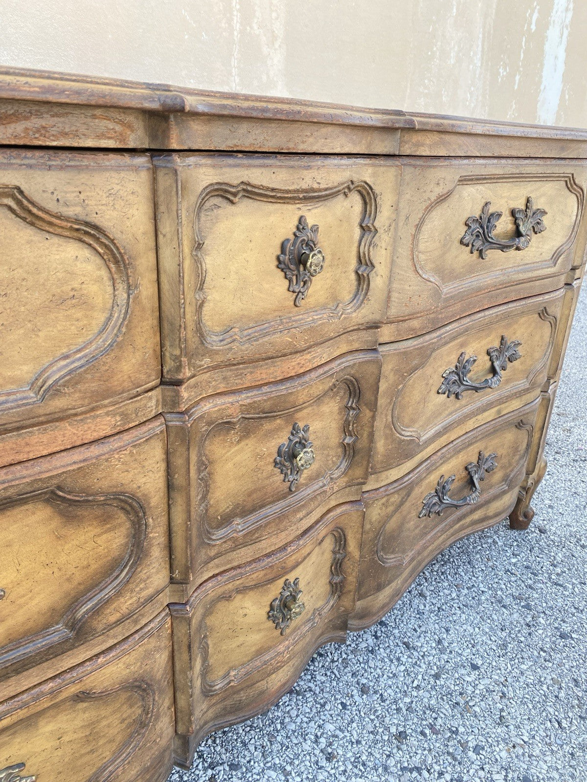 Vintage Auffray & Co French Country Provincial Walnut 9 Drawer Dresser Credenza