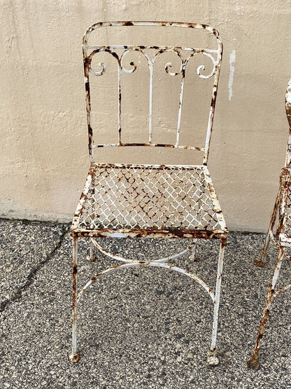 Antique Art Nouveau Scrolling Wrought Iron Garden Patio Dining Chairs - A Pair