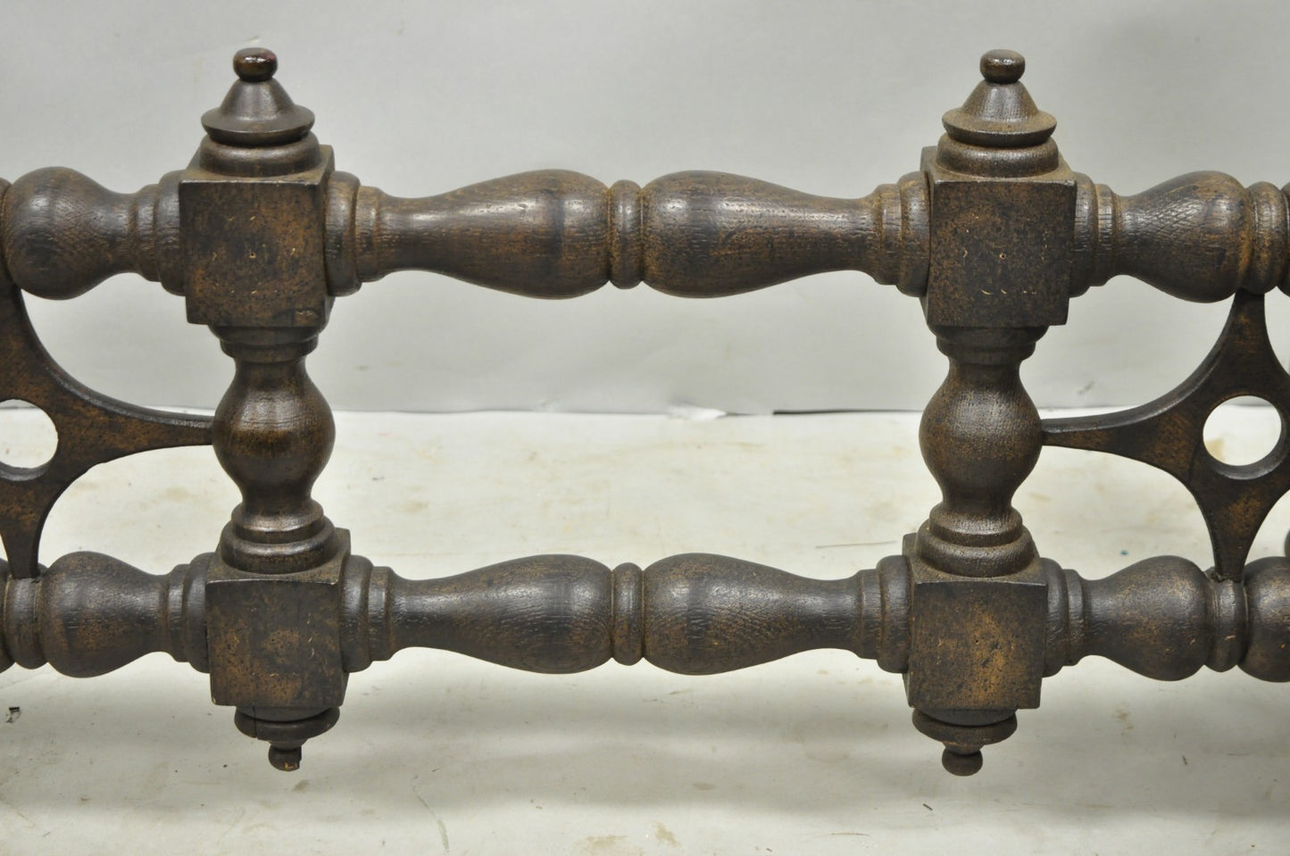 Vintage Gothic Renaissance Wooden Fretwork Rectangular Glass Top Coffee Table