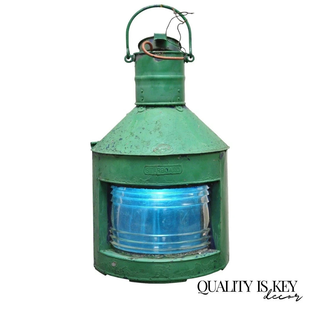 Antique Eli Griffith & Sons Green Marine Masthead Ship Lantern Light Fixture
