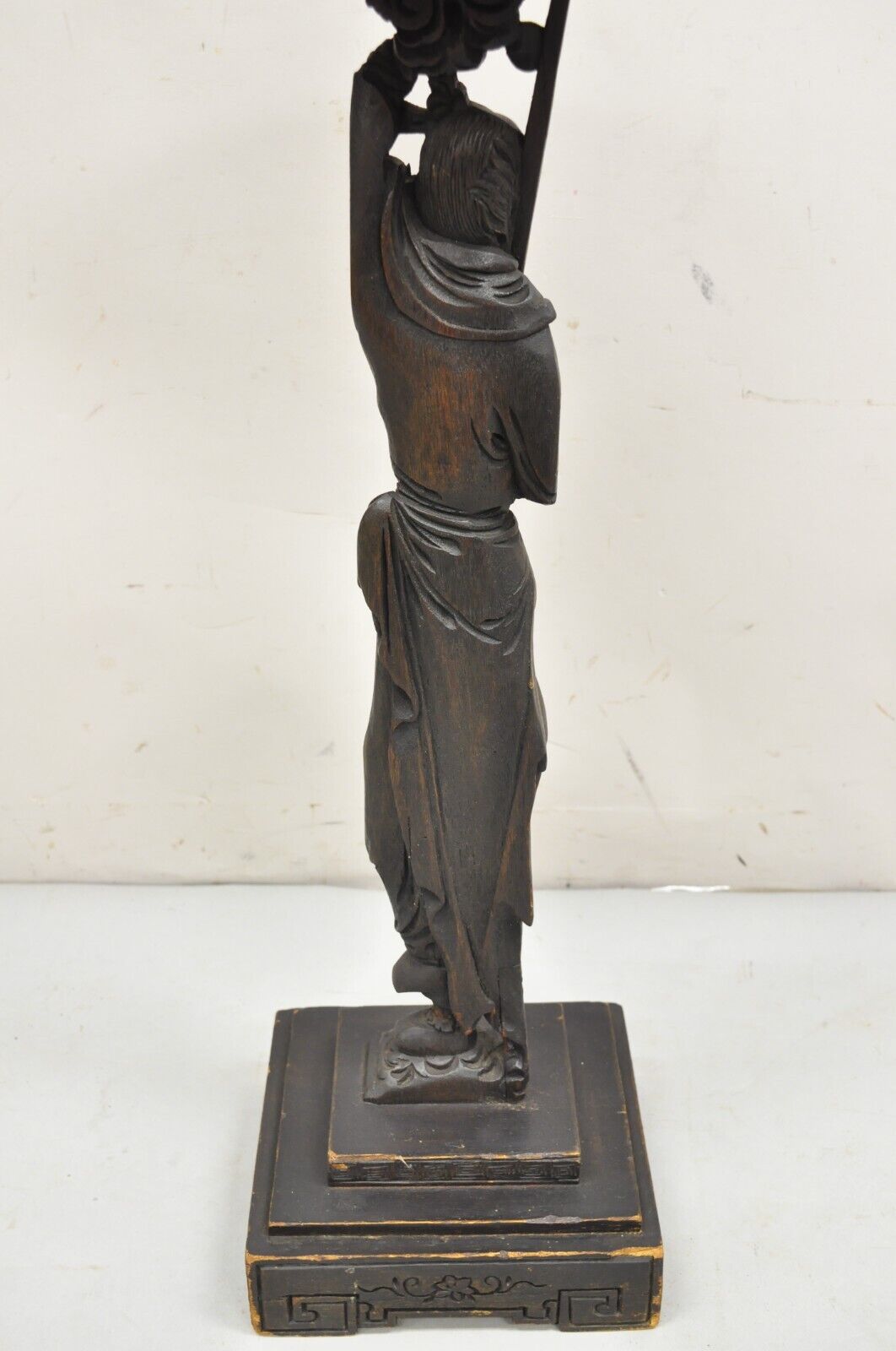 Antique Japanese Samurai Warrior Figural Carved Wood Smoking Stand Side Table