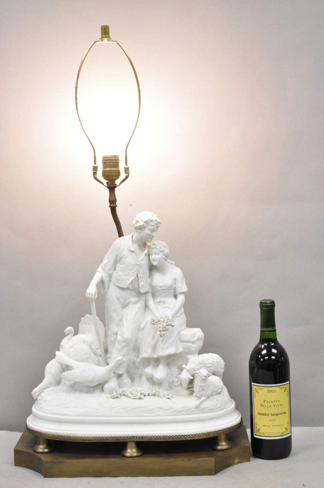 Joseph D'Aste "Les Bergers" French Samson Bisque Porcelain Sculpture Table Lamp