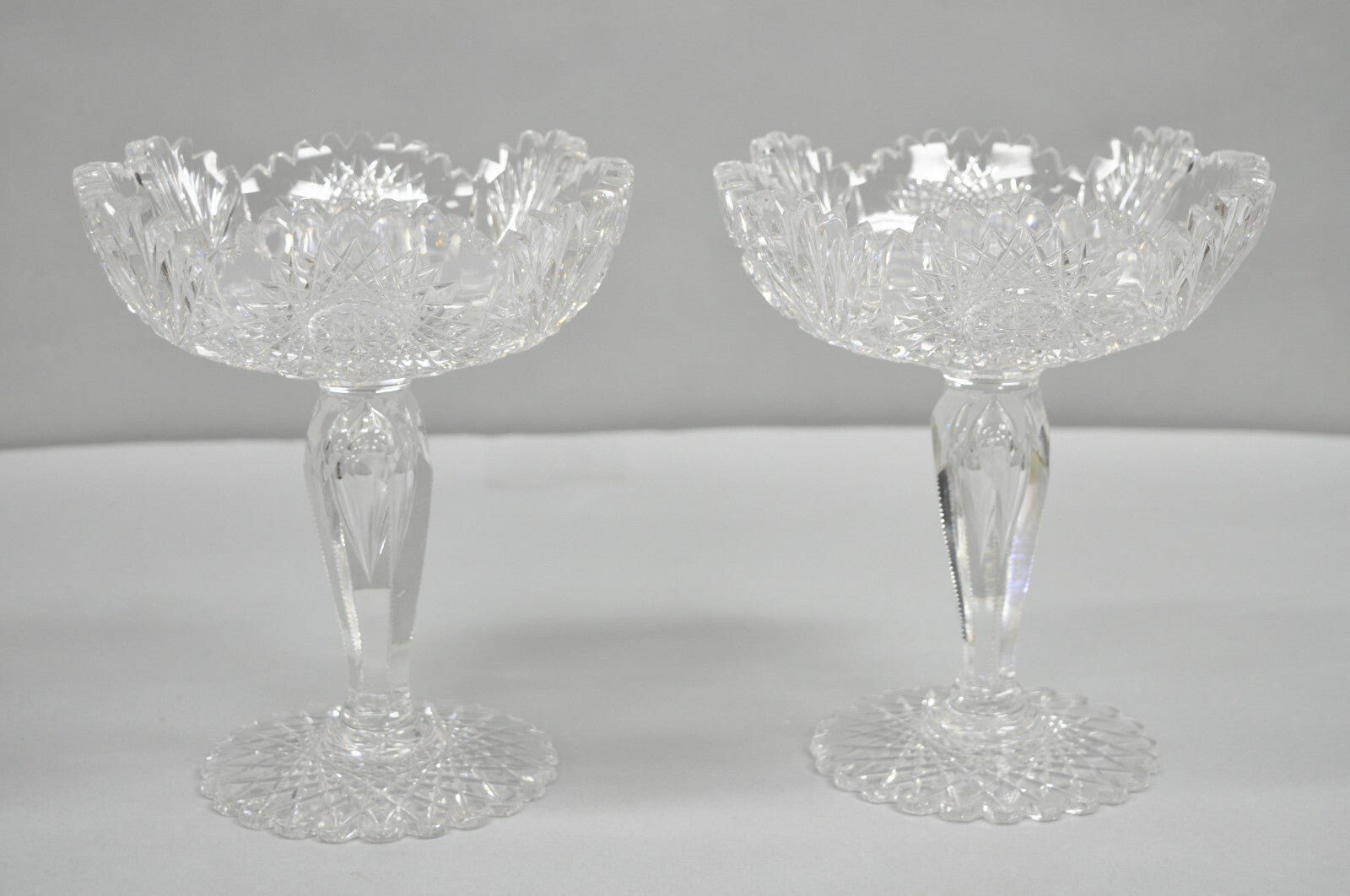 Antique Brilliant Cut Crystal Glass Candy Compote Pedestal Nut Dish - a Pair