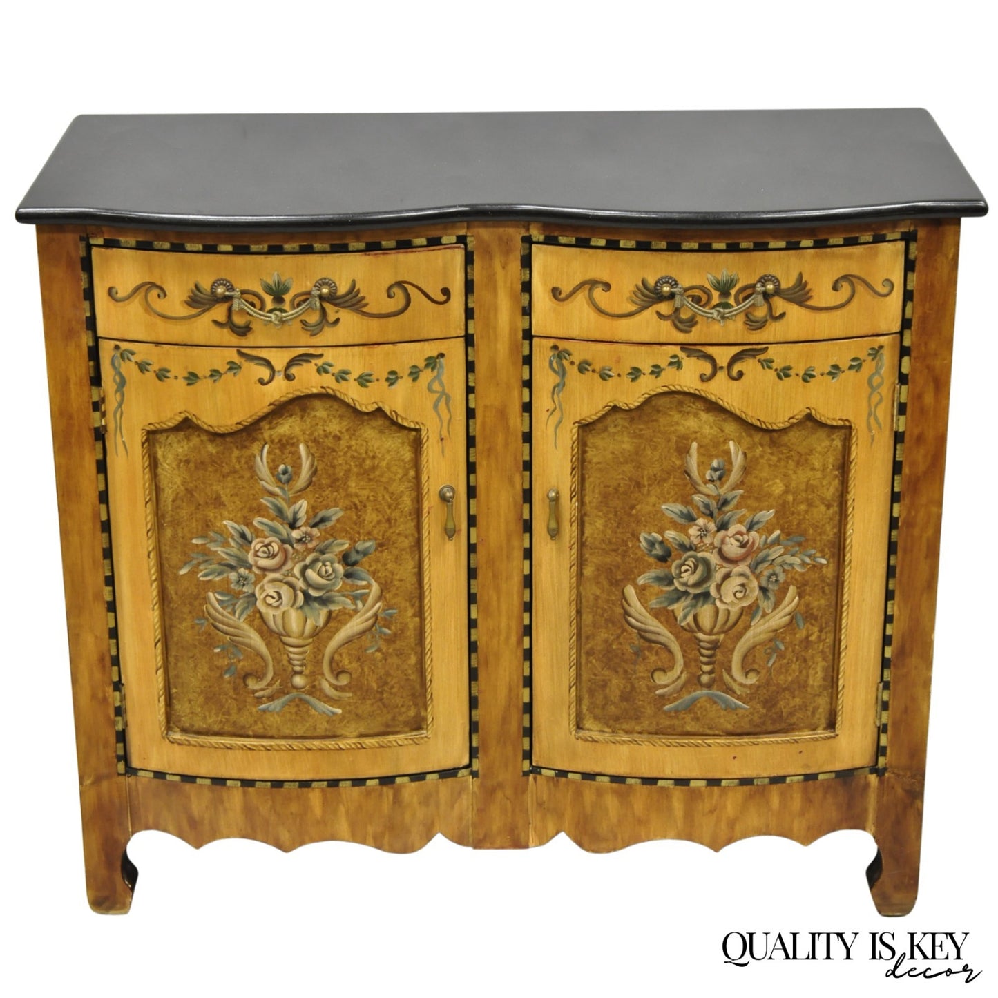 Contemporary French Country Style Marble Top Painted Server Console Cabinet