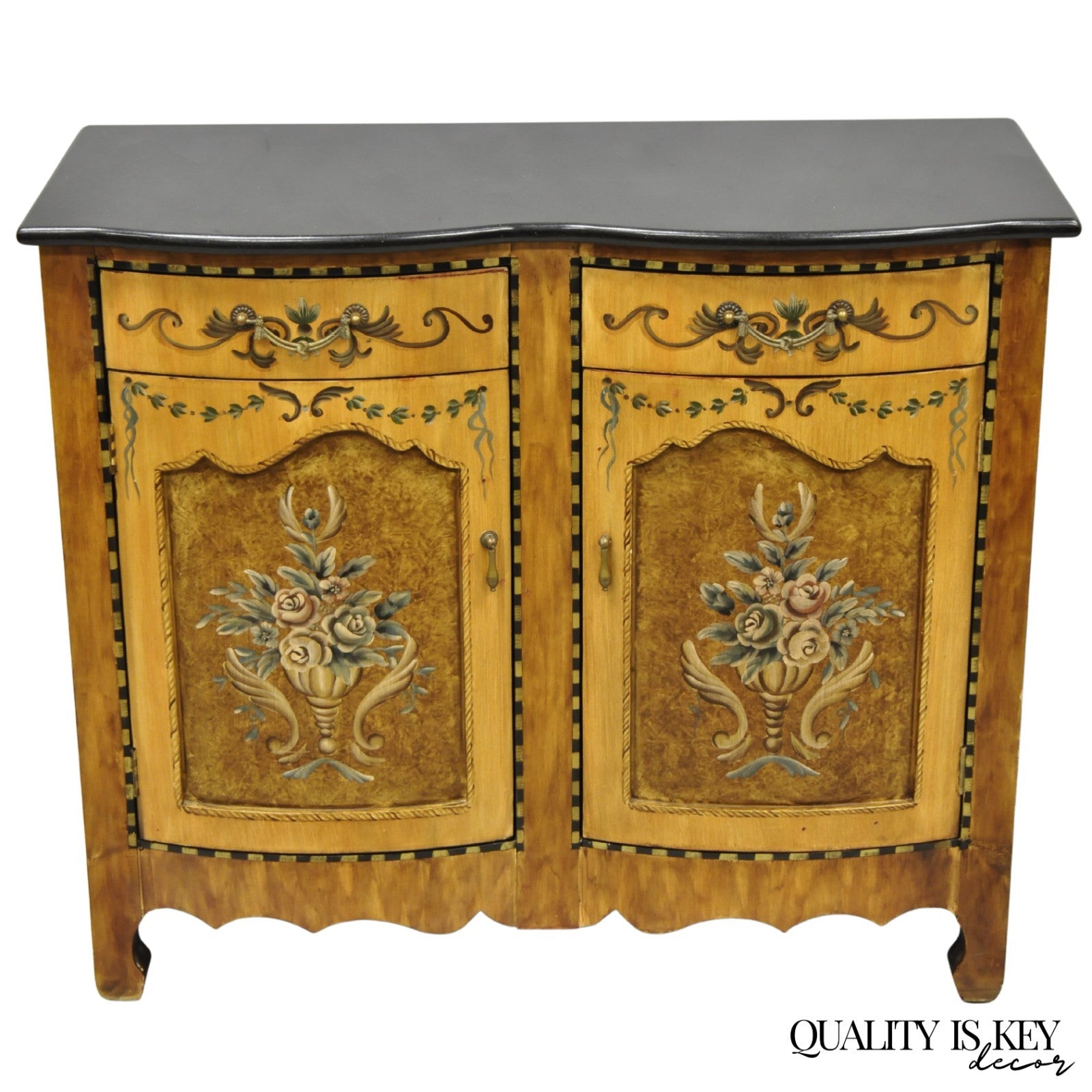 Contemporary French Country Style Marble Top Painted Server Console Cabinet