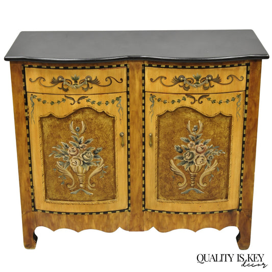 Contemporary French Country Style Marble Top Painted Server Console Cabinet